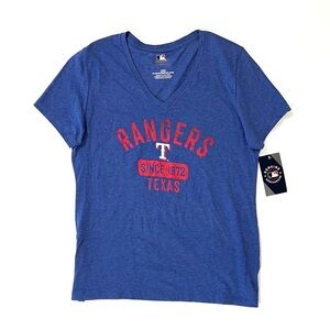 NWT Women's Texas Rangers Heathered Blue Old Time Favorite V-Neck T-Shirt